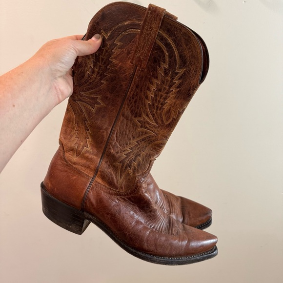 Lucchese 1883 Brown Leather Embroidered Cowboy Boots Size 9D - Picture 1 of 9